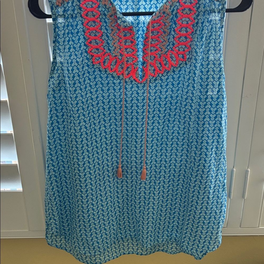 J. Crew Blue and Navy Geometric Top. Cute